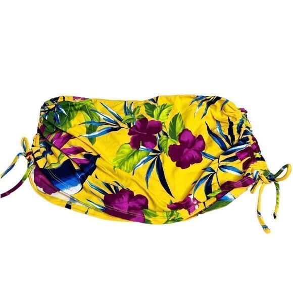 Tommy Bahama Side-Shirred Skirted Hipster Bikini Bottoms Yellow Floral Size Sma - Picture 2 of 8